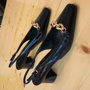 New Tory Burch JESSA SLINGBACK HEEL in Black Patent Leather 9.5